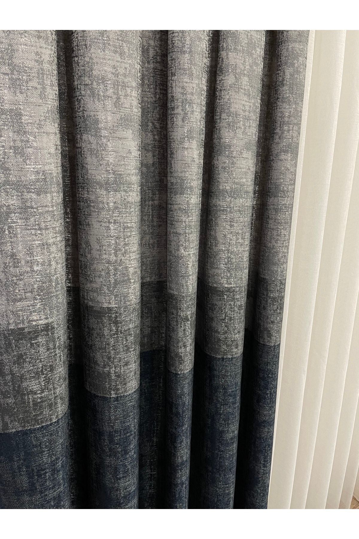 Linen Base Modern Striped Pattern 1/2.50 Pleated Blackout Curtain
