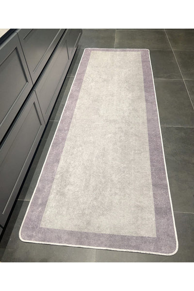 Geometric Striped Latex Leather Backing Fringeless Kitchen Rug - Gray-Black