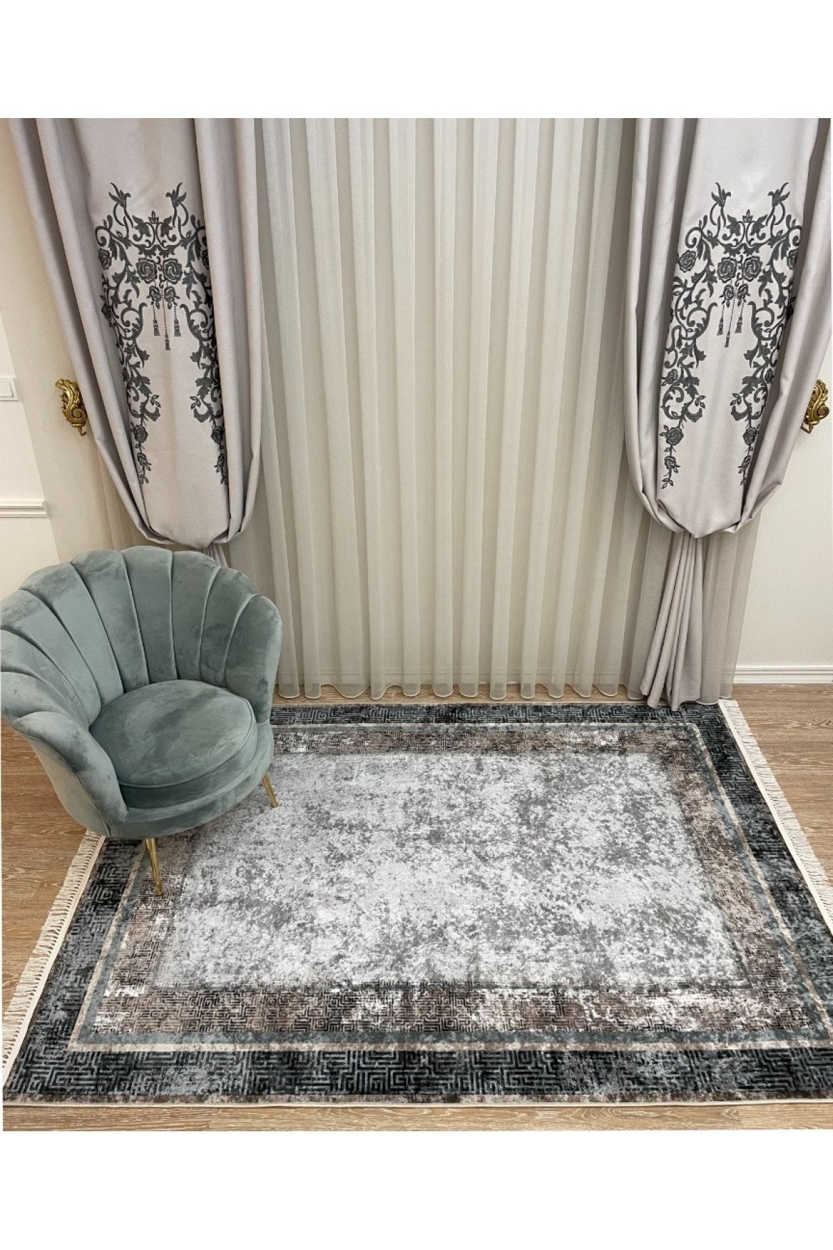 Vilmar Modern Striped Latex Leather Base Fringed Rug - Beige