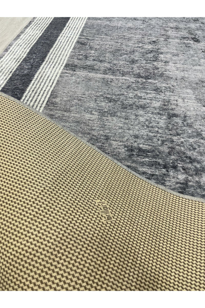 Light Gray Bordered Pattern Latex Leather-Backed Rug