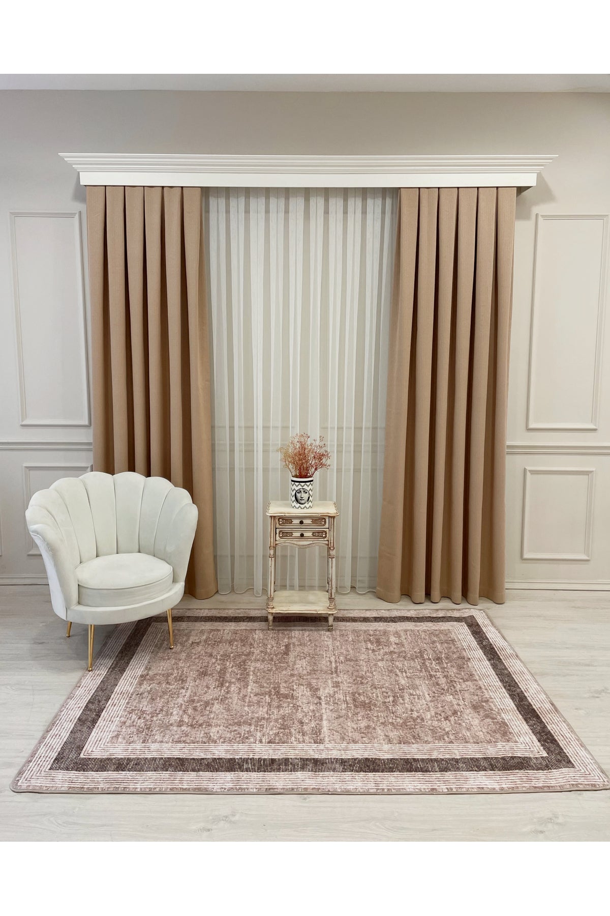 Light Gray Bordered Pattern Latex Leather-Backed Rug