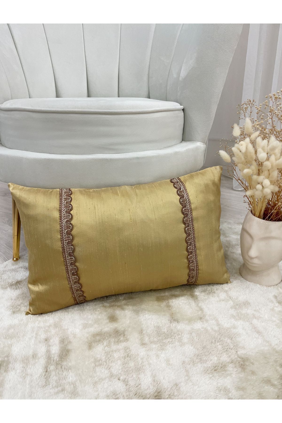 Imported Silk Cushion Pillow Cover with Cord (30x50) (Gold Color)