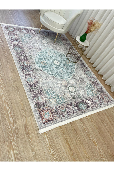 Vintage-Look Classic Salon Rug - Gray-Teal