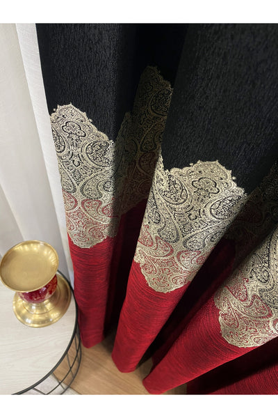 Brown Gold - Damask Patterned 1/3 Dense Pleated Blackout Curtain