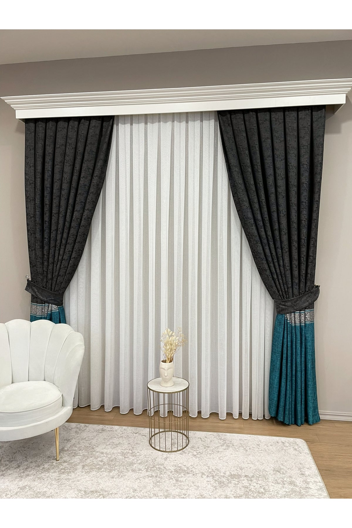 Brown 1/3 Dense Pleated Bordered Pattern Soft-Textured Jacquard Blackout Curtain