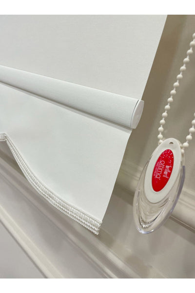 Imported Heavy-Weight Fabric Roller Blind with Scalloped Hem - Ecru Cream