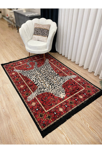 Etnik Leopar Desenli Dekoratif Halı - Pembe