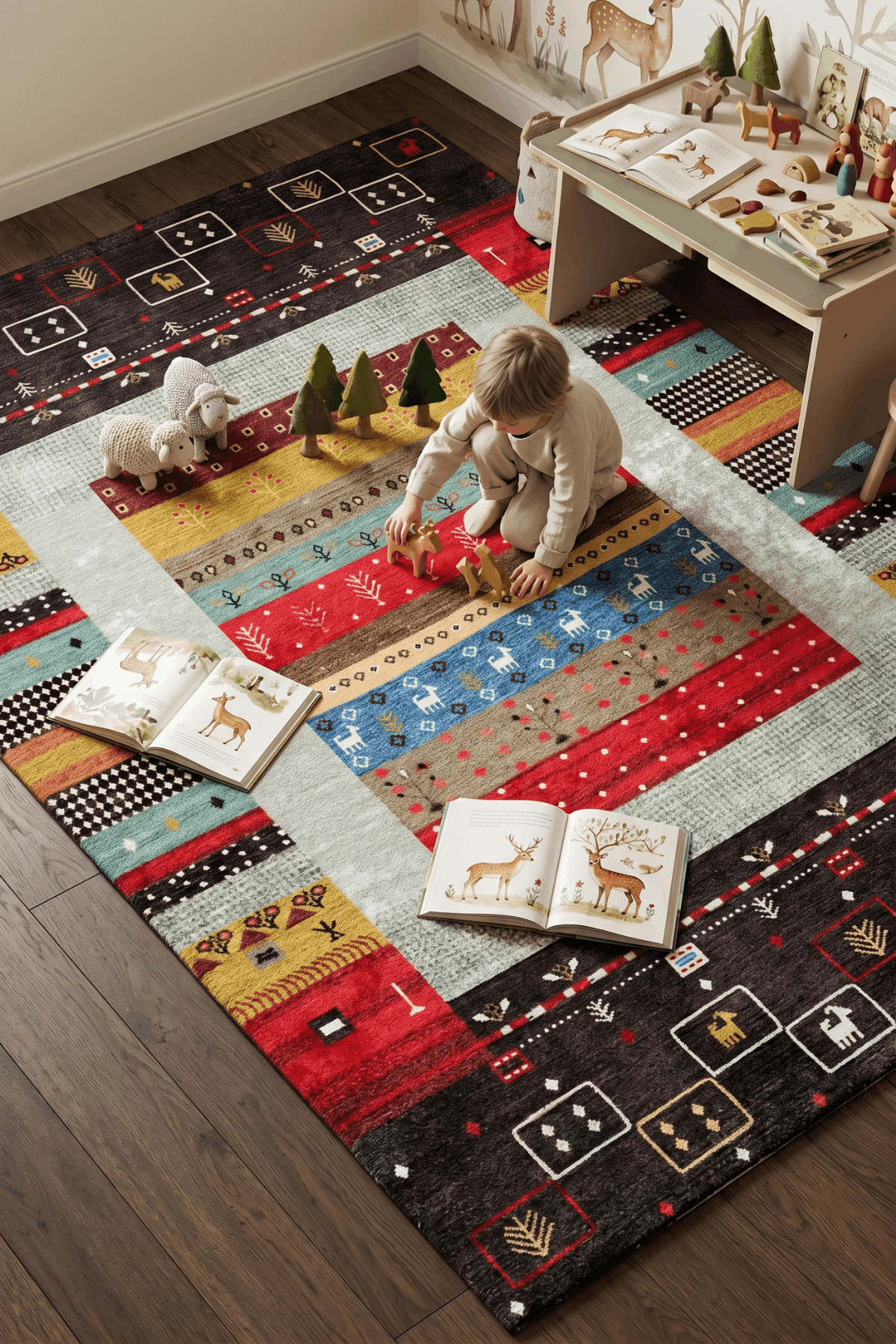 Washable Printed Minora Rug - Traditional Medallion Style