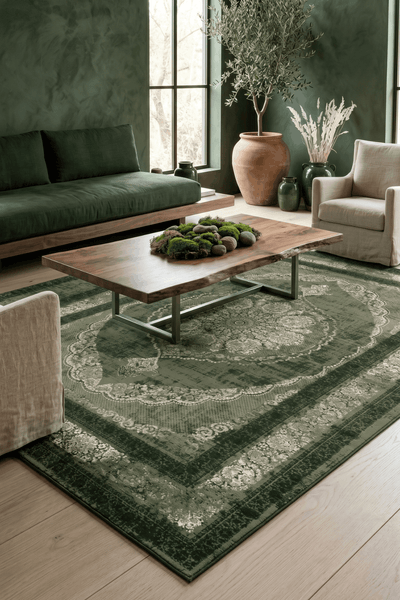 Washable Printed Mist Rug - Classic Medallion Style