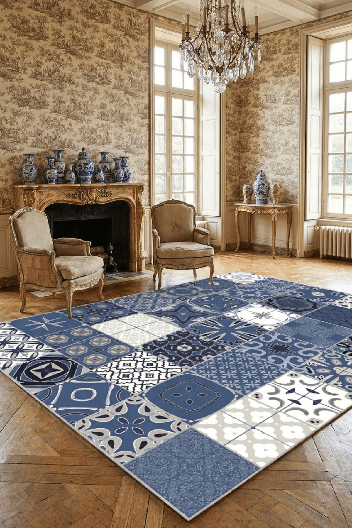Washable Printed Livera Rug - Mediterranean Patchwork Style