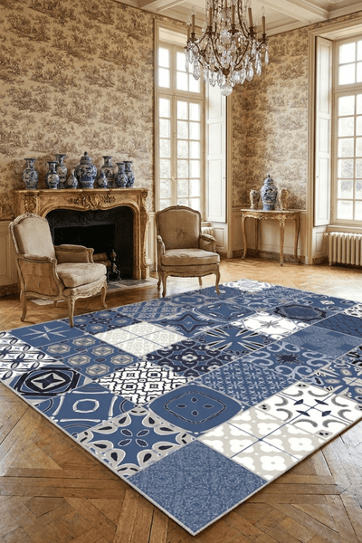 Washable Printed Livera Rug - Mediterranean Patchwork Style