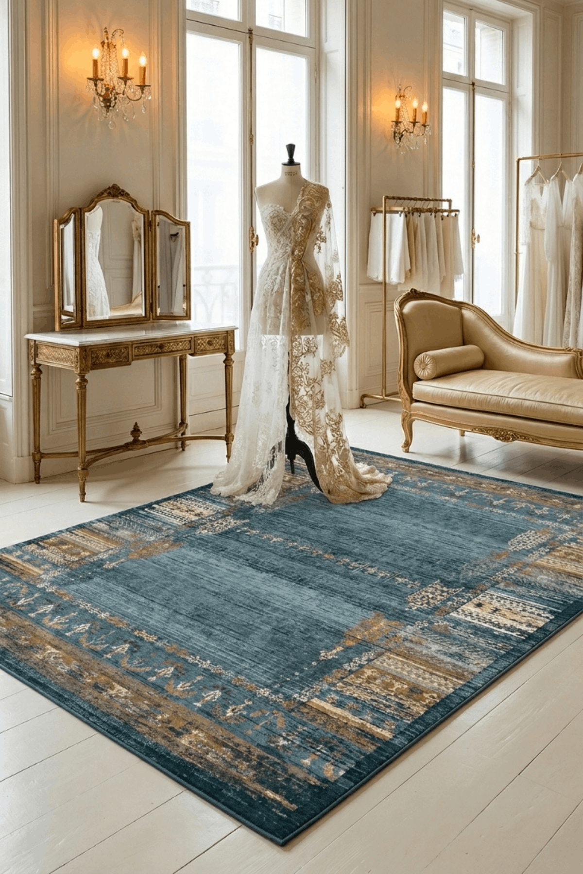 Washable Printed Matilda Rug - Vintage Distressed Style