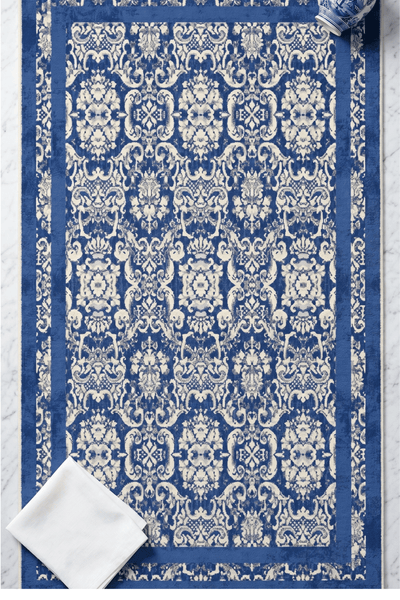 Washable Printed Glady Rug - Classic Damask Border Style