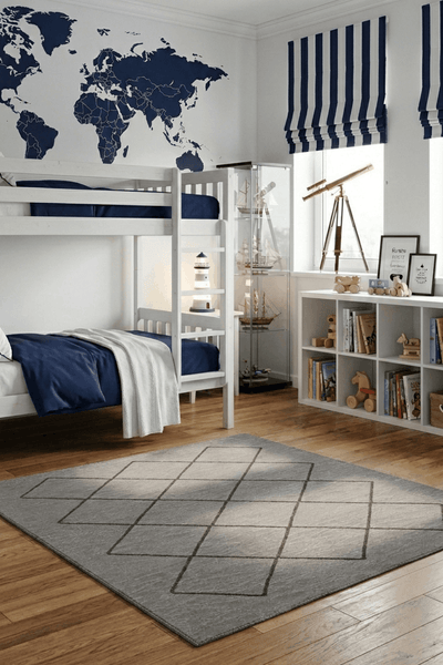 Washable Printed Feray Rug - Modern Diamond Lattice