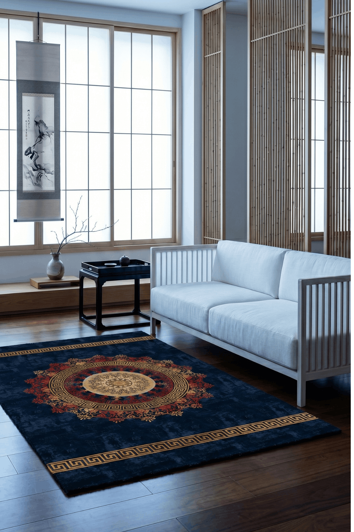 Washable Printed Wone Rug - Ancient Greek Key Mandala