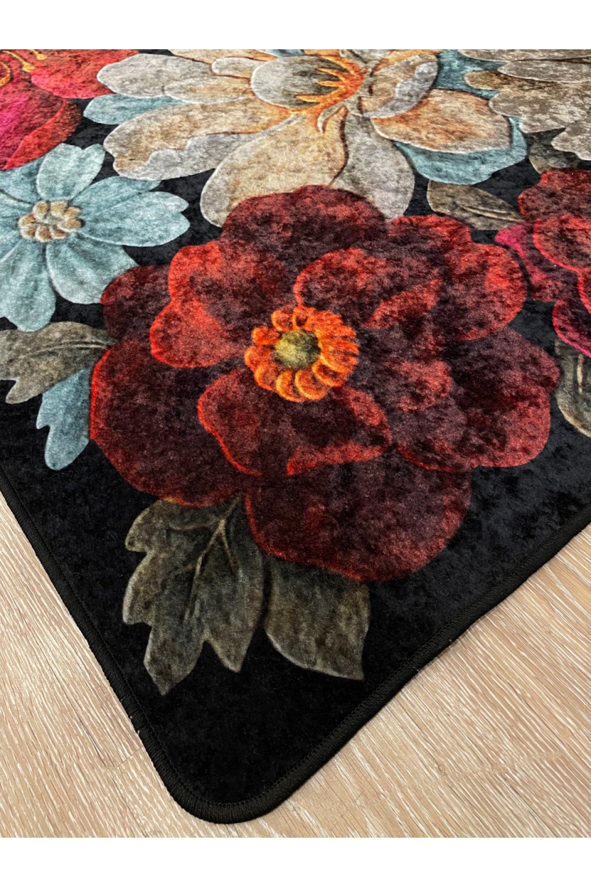 Floral Pattern Washable Decorative Round Rug - Gray
