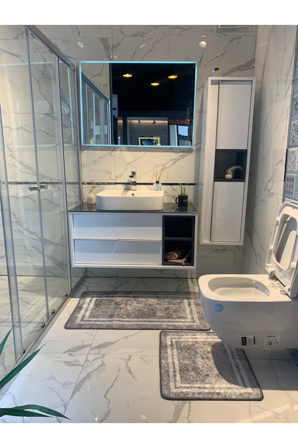 Tracy 2-Piece Latex Base Bathroom Mat Set - (SIZE 60X100 60X50) Black