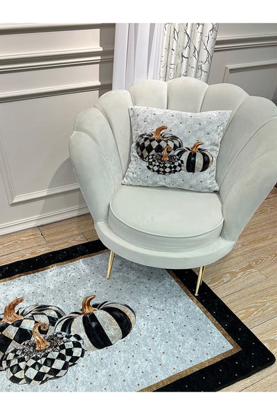 %100 Velvet Pumpkin Print Cushion Cover Gray - 45x45