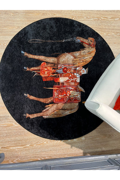 Horse Pattern Latex-Backed Round Rug