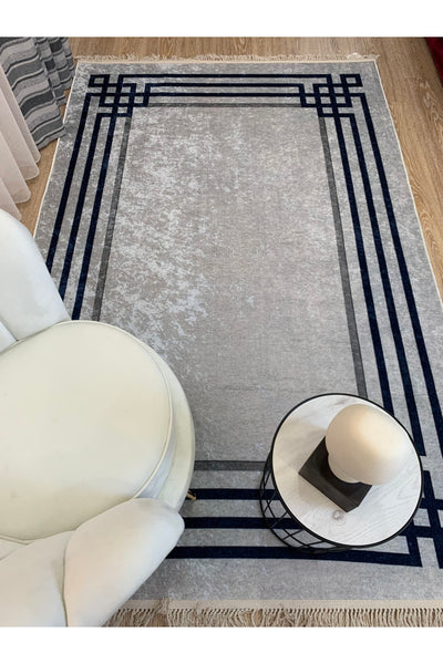 Geometric Gradient Chenille-Look Latex Non-Slip Backing Stain-Resistant Fringed Rug