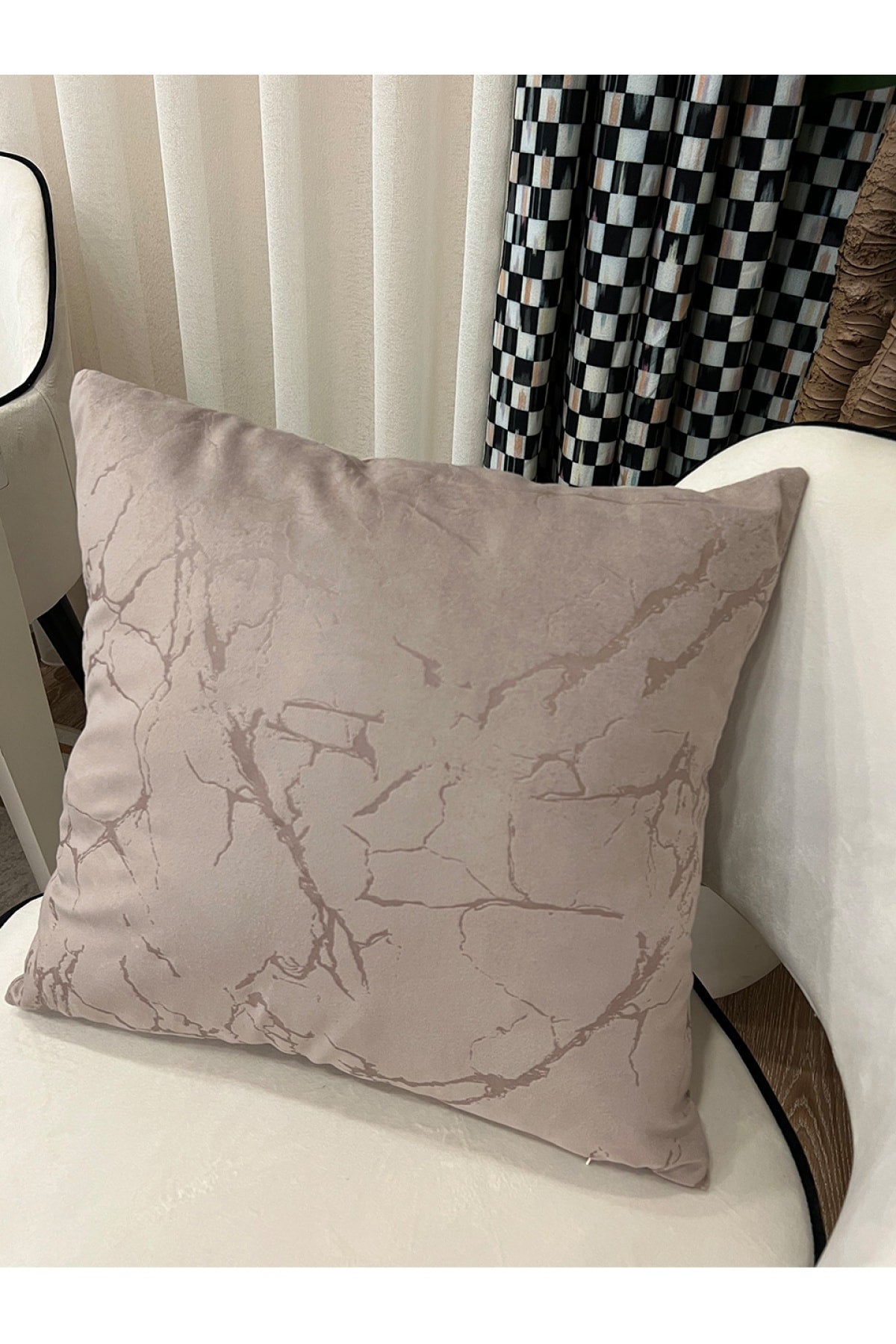 Set of 2 Velvet Throw Pillow Covers Ecru-Silver Foil (45X45)