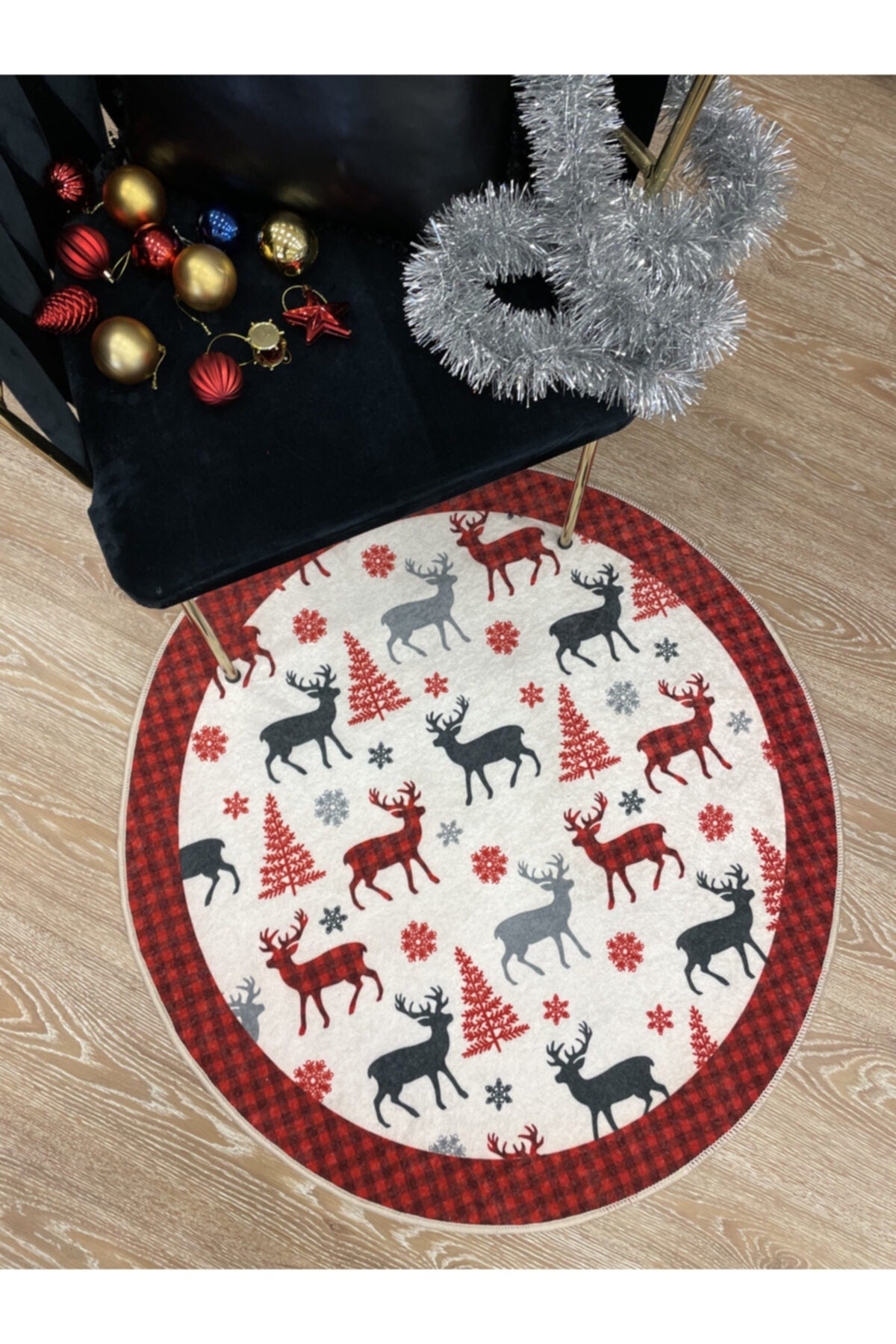Christmas-Themed Round Latex Doormat (Size 100X100)