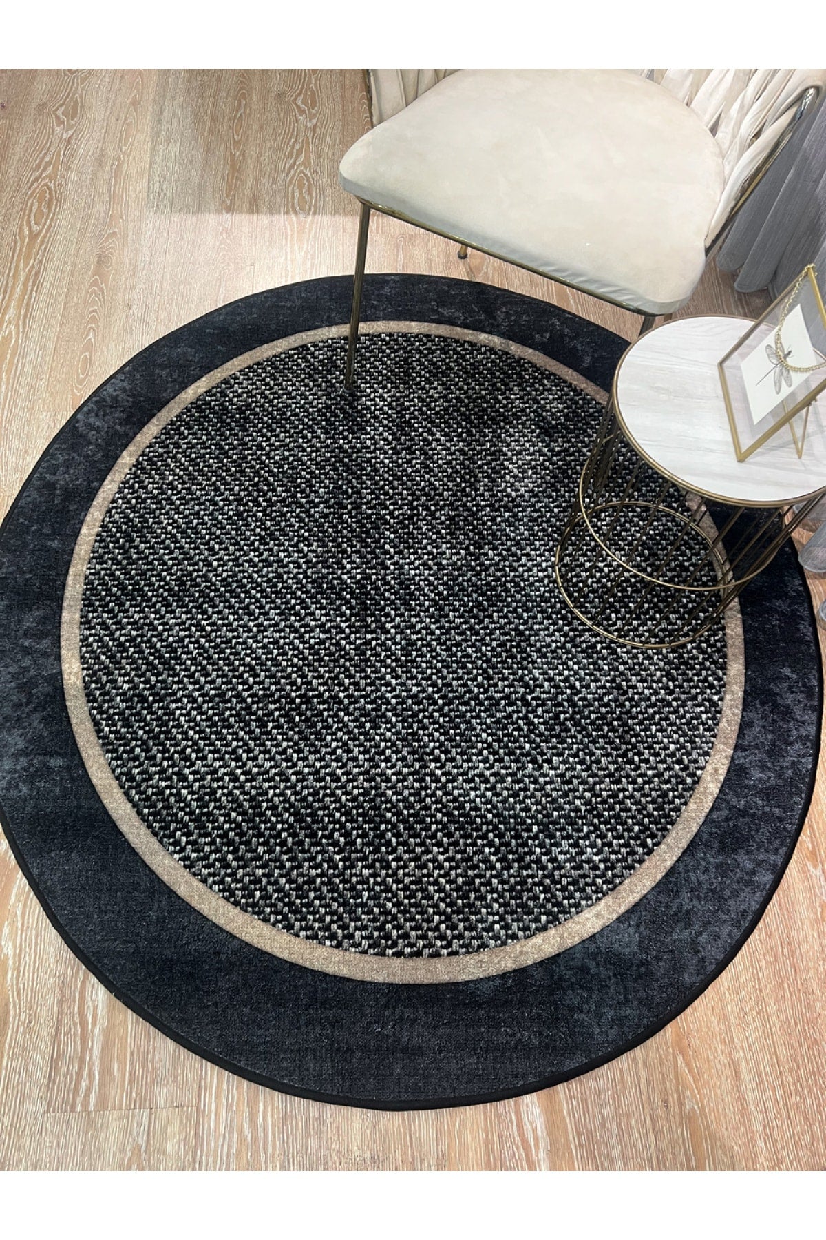 Jute Sisal Bordered Look Decorative Round Rug - Brown