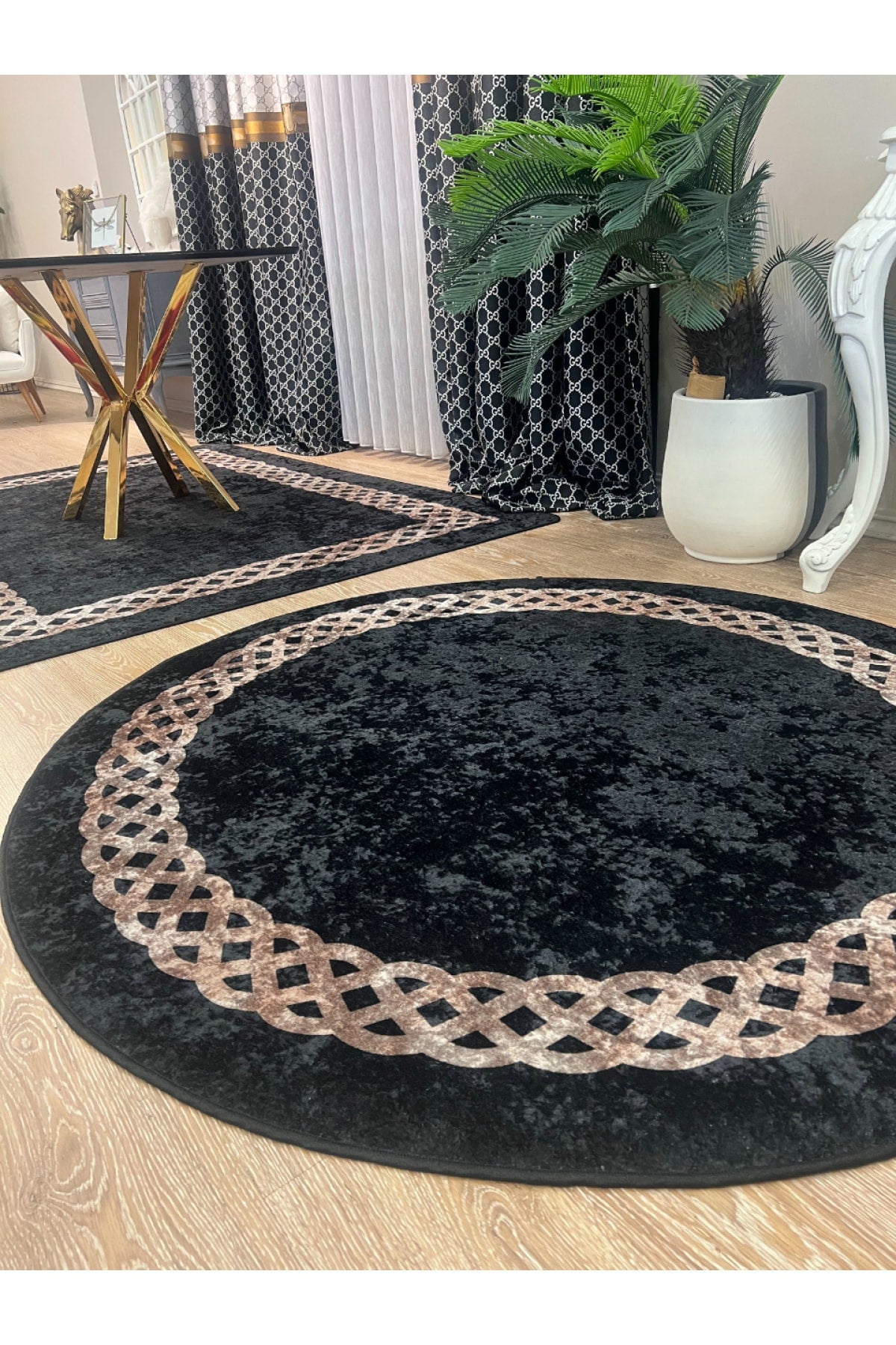 Chain Patterned Gray - Black Decorative Rug