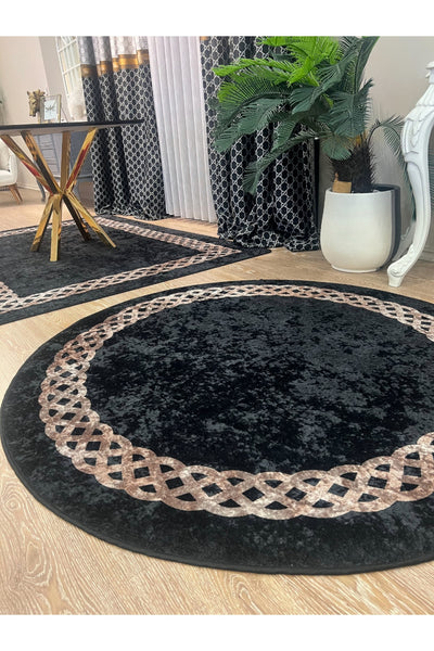 Chain Patterned Gray - Black Decorative Rug