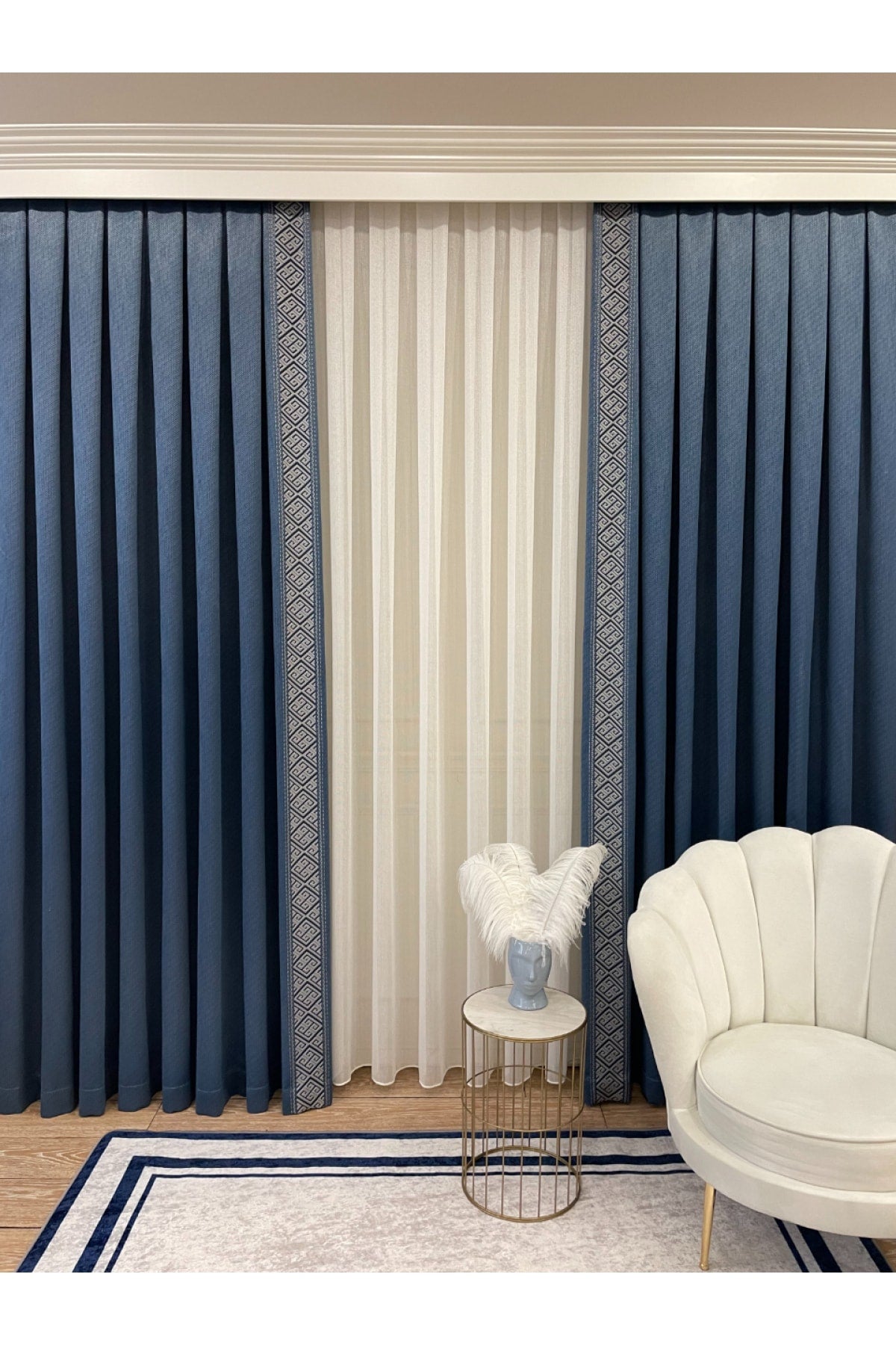 Jacquard 1/3 Dense Pleat Bordered Panel Print Blackout Curtain - Light Gray