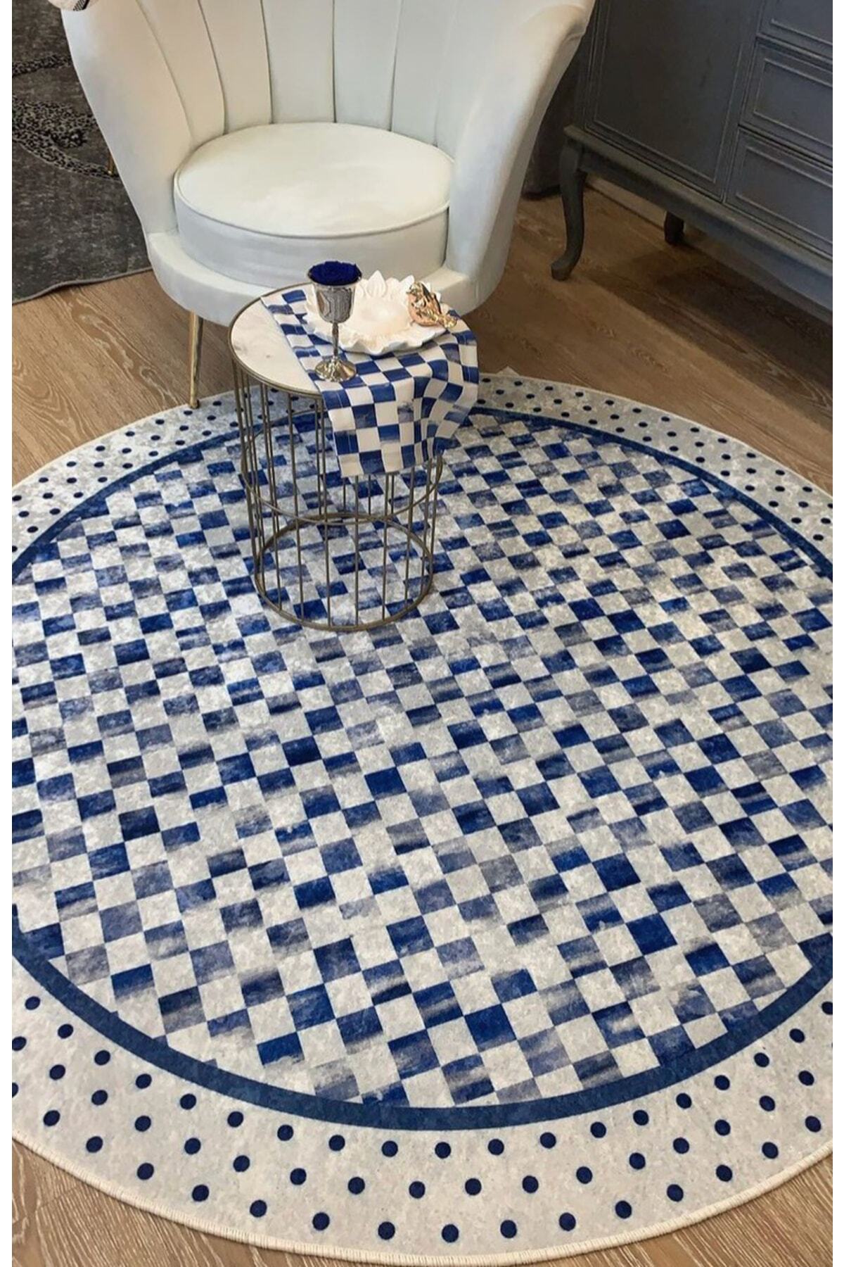 Robert Diamond Pattern Fringeless Round Rug - Brown