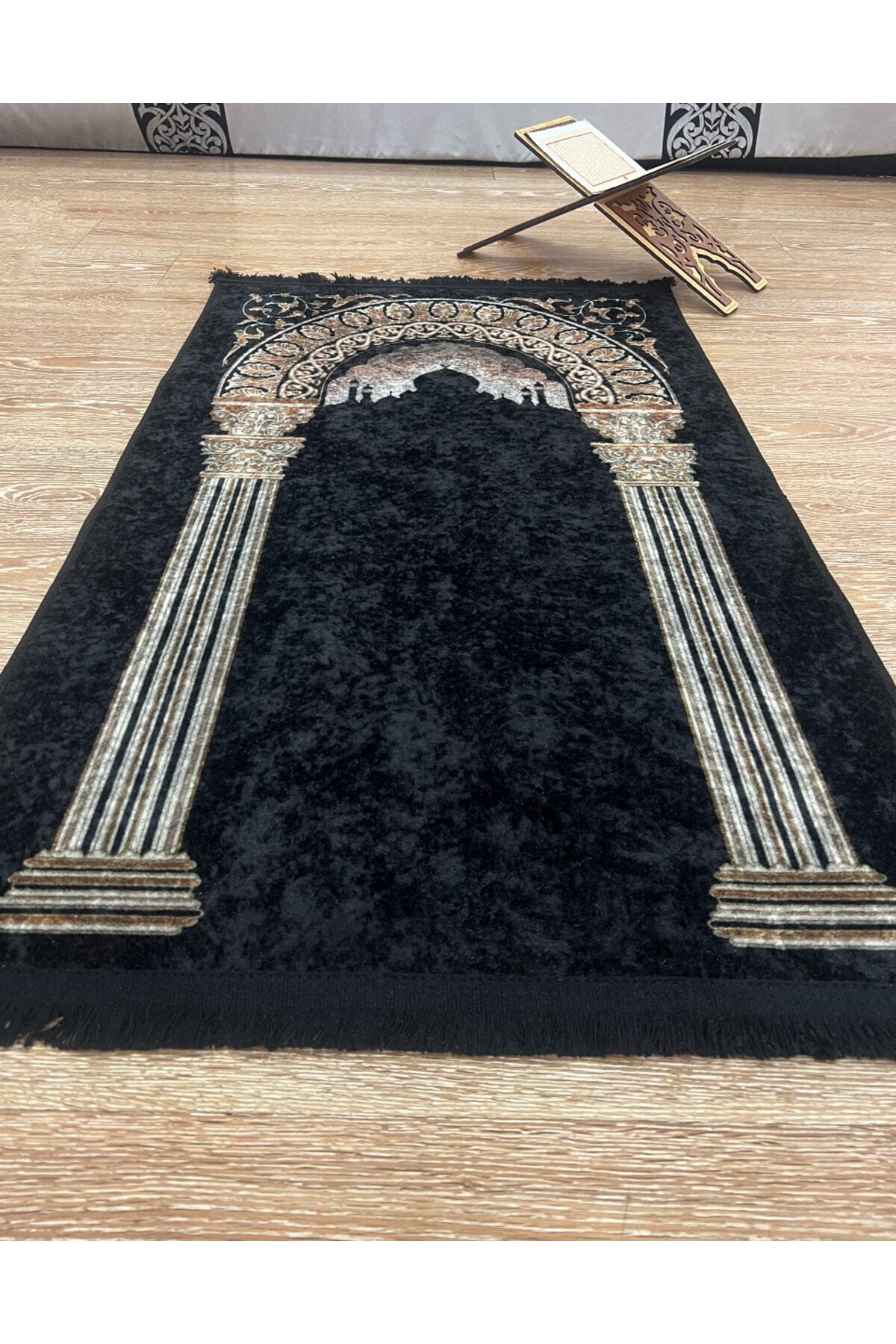 Fringed Prayer Rug (Latex Base) 75x125 Size - Black