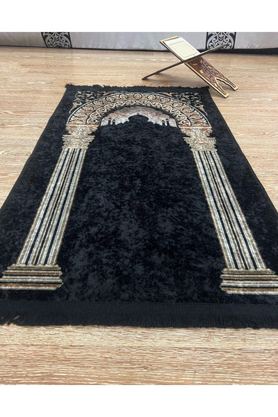 Fringed Prayer Rug (Latex Base) 75x125 Size - Black