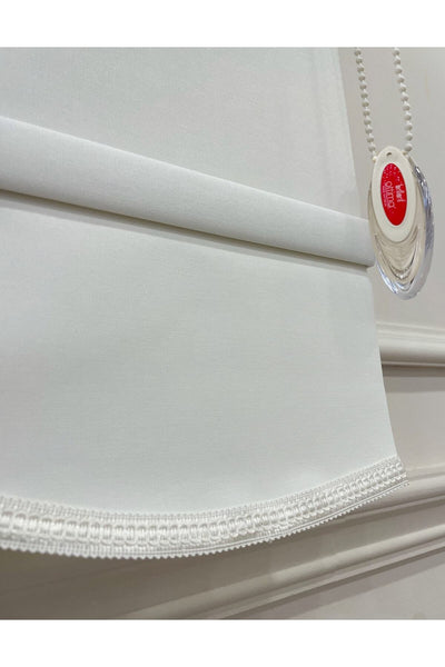 Imported Heavy-Weight Fabric Roller Blind with Scalloped Hem - Ecru Cream