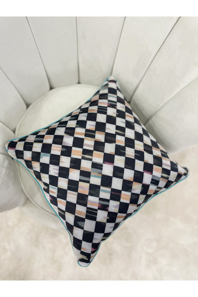 Checkered Linen-Look Piped Edge Cushion Cover (45x45)