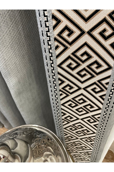 Jacquard 1/3 Dense Pleat Bordered Panel Print Blackout Curtain - Light Gray
