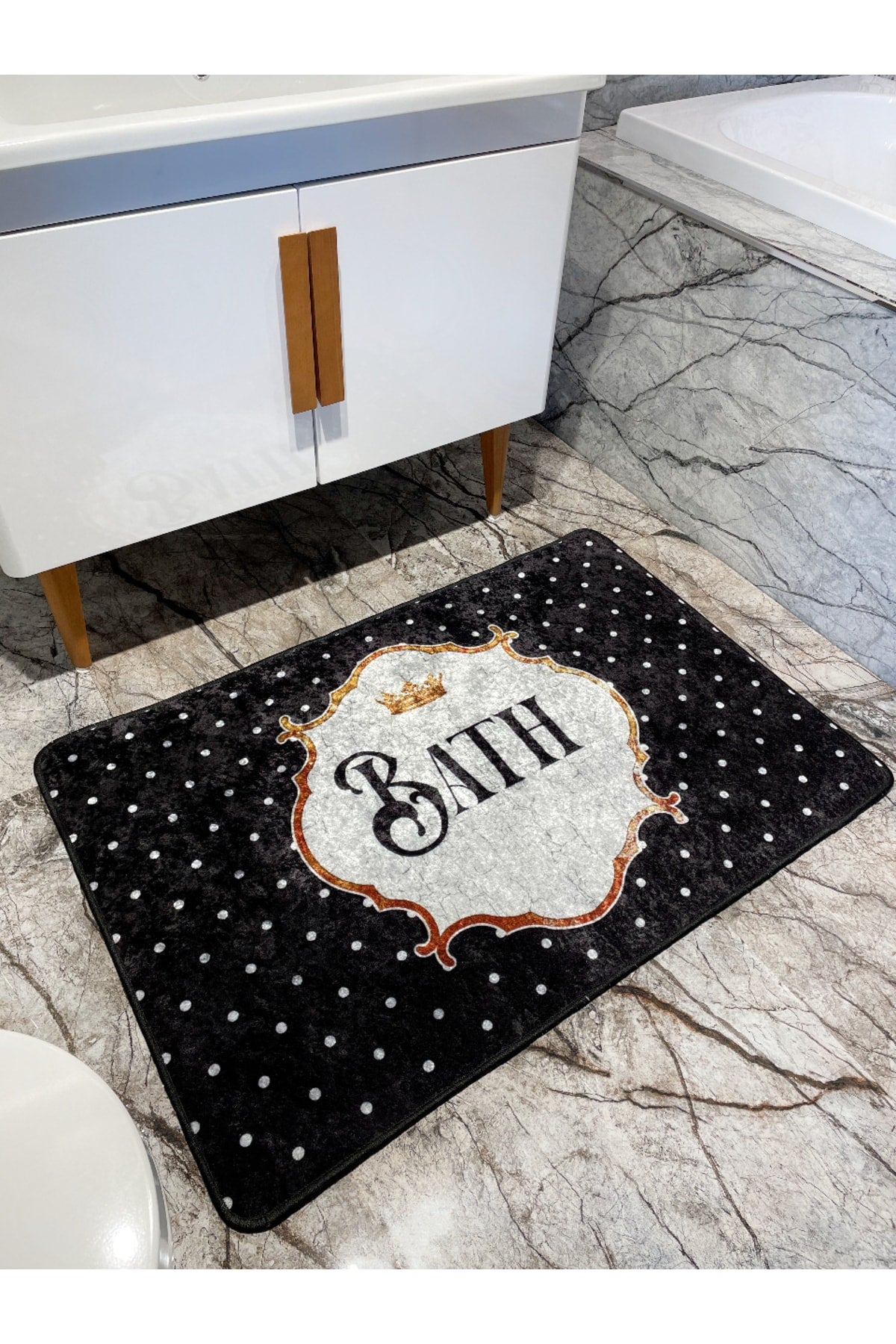 Bath Slogan Polka Dot Single Bathroom Mat (Size 80x120)