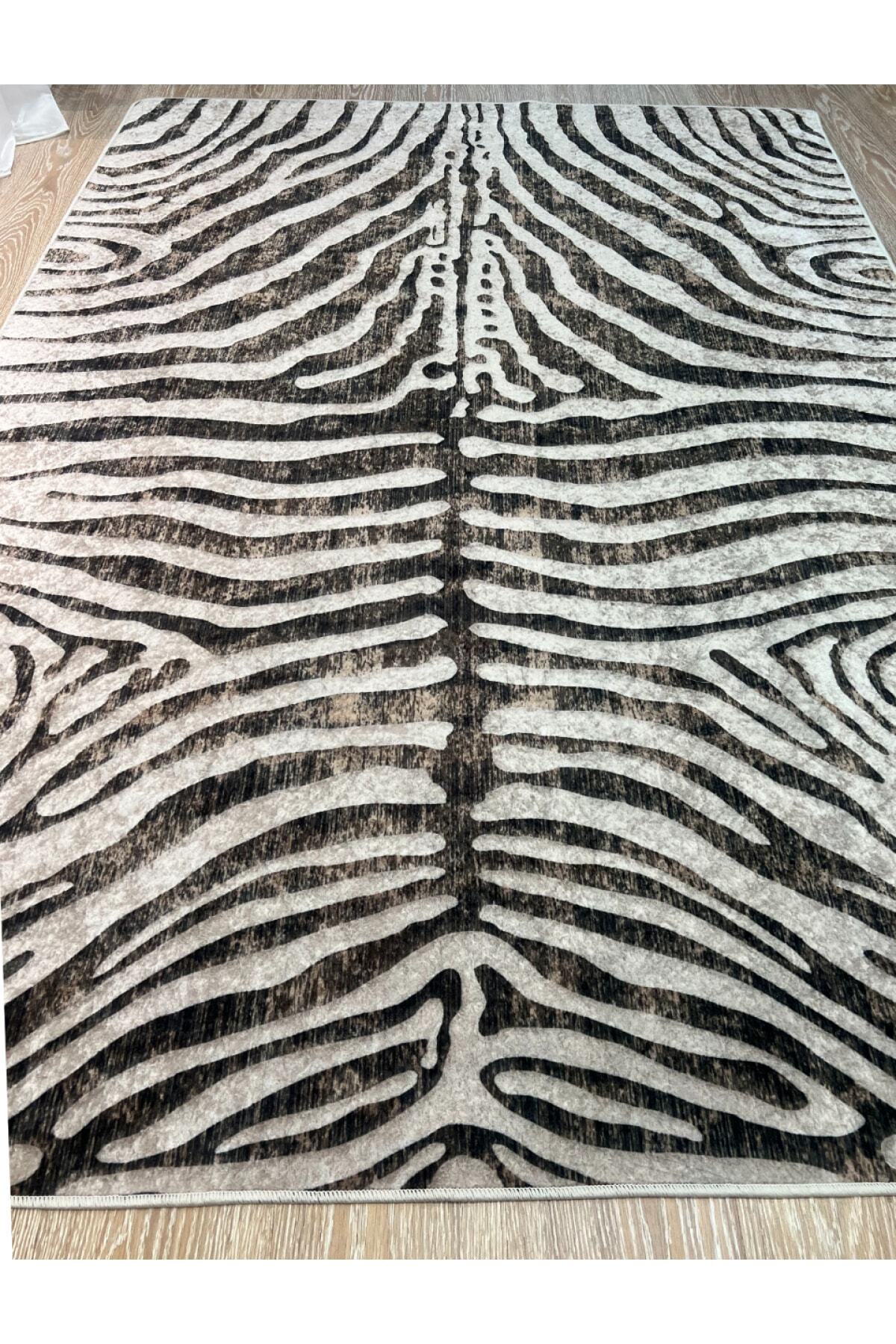 Zebra Print Round Black - Gray Decorative Rug