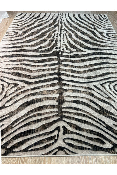 Zebra Print Round Black - Gray Decorative Rug