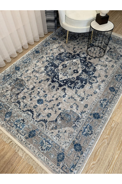 Aker Kilim Motif Latex Non-Slip Base Fringed Vintage Rug