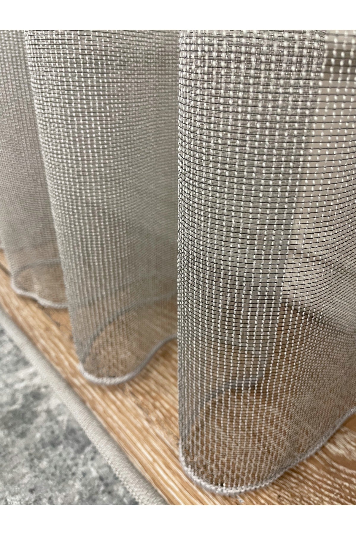 Modern Çizgili 1/2.5 Normal Pile - EKRU - KREM Renk Tül Perde