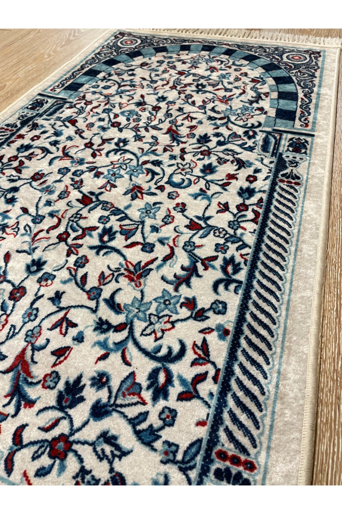 Fringed Prayer Rug (Latex Base) 75x125 Size - Blue
