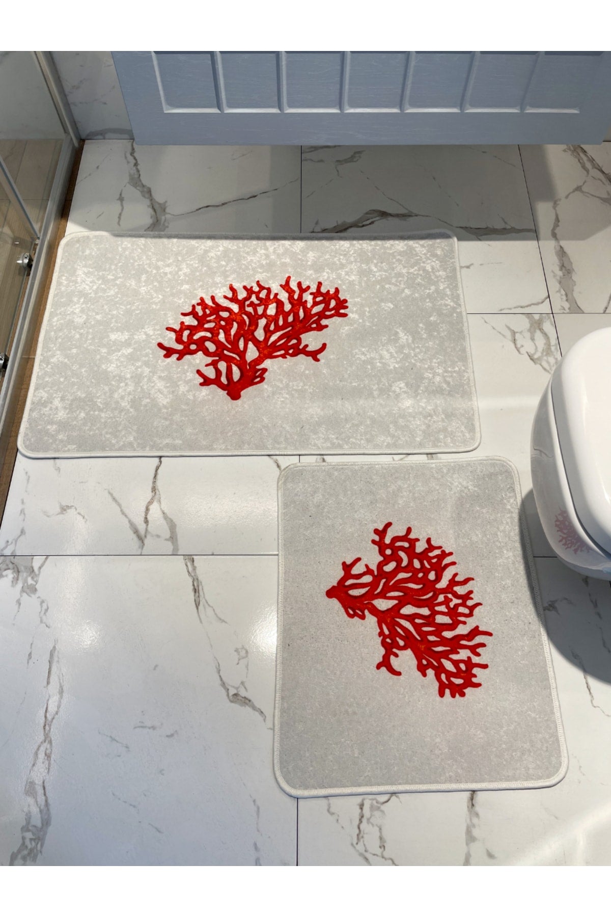 Mercan 2-Piece Latex Base Bathroom Mat Set (60x100 - 60x50) NAVY BLUE