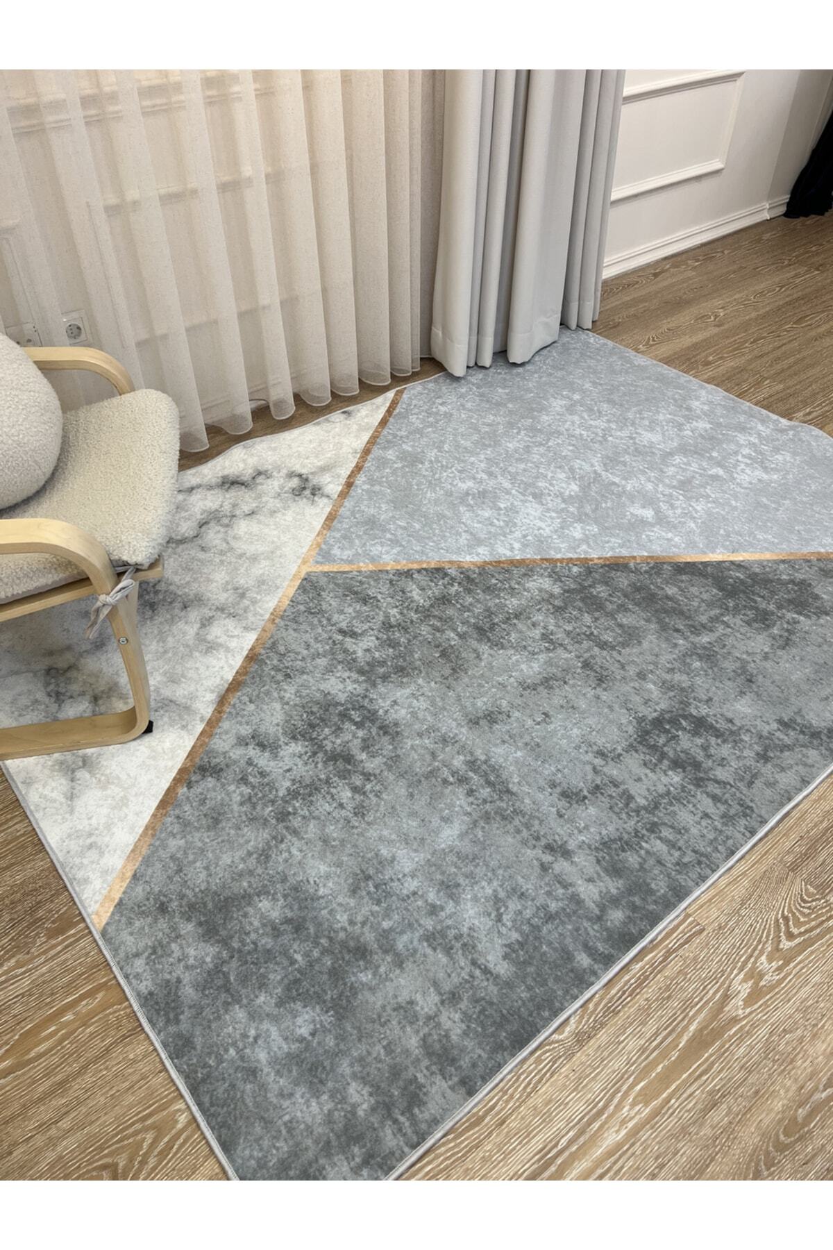 Geometrik Soyut Desen Lateks Taban Saçaksız Halı