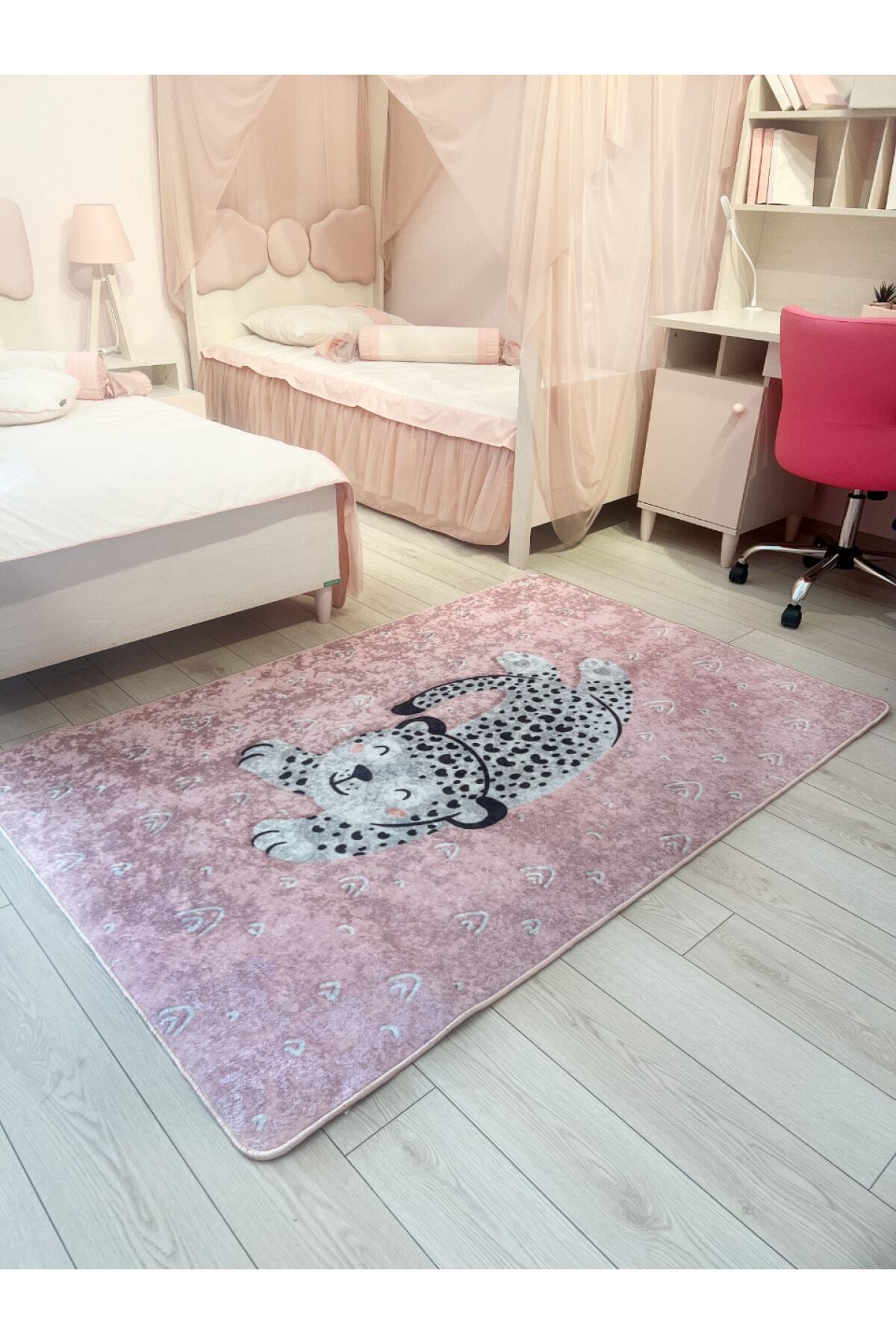 Animals Patterned Washable Kids Baby Rug - Pink