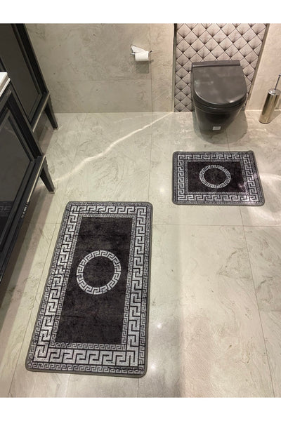 Robson 2'li Lateks Kaymaz Taban Banyo Paspas Takımı (60x100 - 60x50) Gri-krem