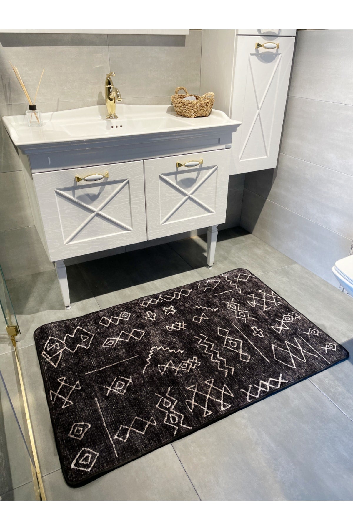 Ethnic Pattern Single Bath Mat - Beige (70x160)