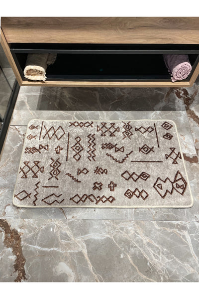 Ethnic Pattern Single Bath Mat - Beige (70x160)