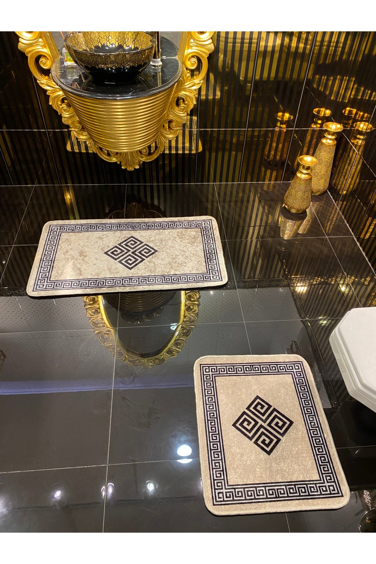 Losarina 2-Piece Latex Base Bathroom Mat Set (60x100 - 60x50) Gray