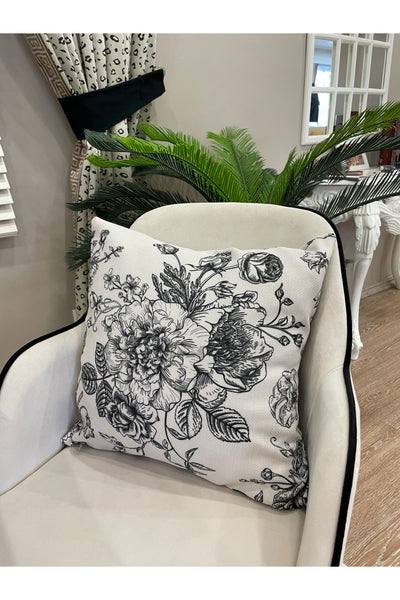 Çiçek Desenli Keten Görünümlü Kırlent Yastık Kılıfı Gül Kurusu 45x45